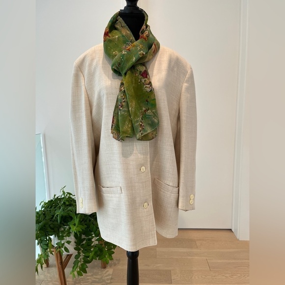 JAEGER Vintage Cream Linen Blend Lined Long Jacket Neutral Coastal Classic Chic - Picture 4 of 17